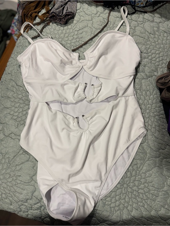 Other - White Girls' One-Piece Swimsuit with Front Ring Cutouts